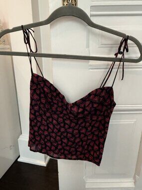 Reformation Heart Print Crop Cami | Burgundy | Size 4